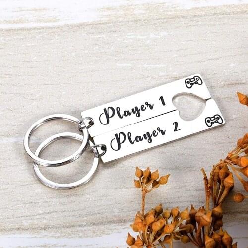 Couple Keychain Player 1 Player 2 Gamer Lover Gifts for Boyfriend Girlfriend Husband Wife Fiance Fiancee Valentines Gifts