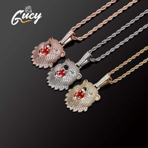 GUCY Gold Silver Color Animal Bear Pendant & Tennis Chains With Full Iced Out Cubic Zirconia Hip Hop Necklace Jewelry