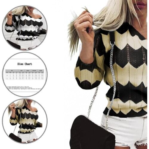 Pullover Stylish Hollow Out V Neck Sweater Autumn Winter Hollow Out Sweater Contrast Color for Daily Wear