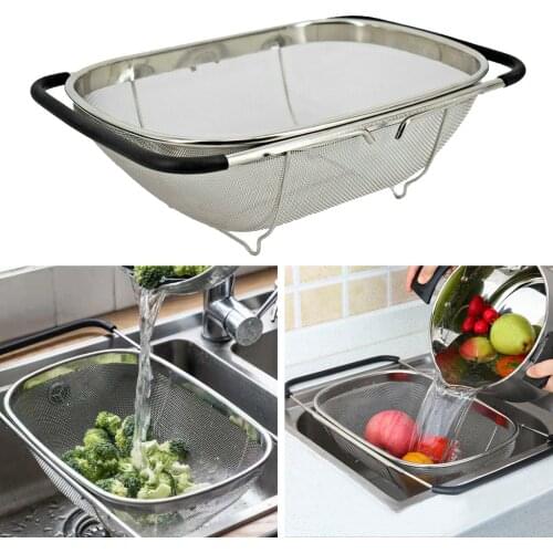 Stainless Steel Adjustable Colander Strainer Over The Sink For Vegetables