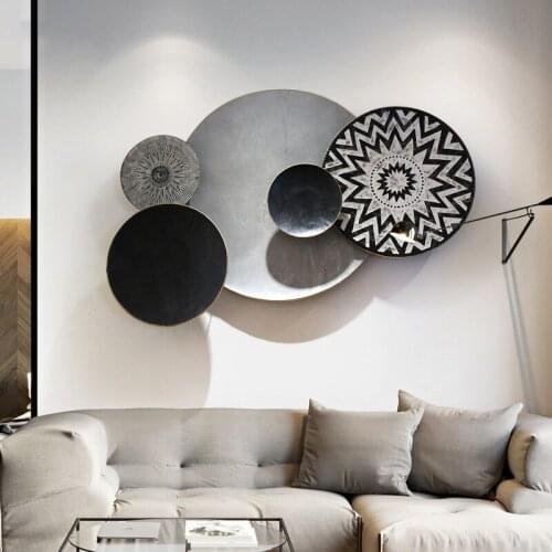 Retro Wrought Iron Black Living Room Sofa Background Wall Decoration Pendant Handicraft Light Luxury Wall-mounted Bedroom Wall