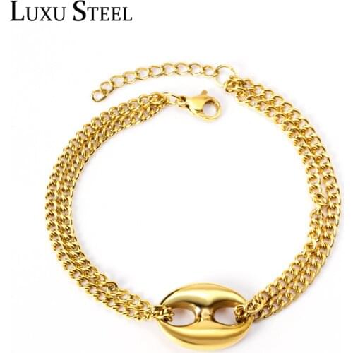 LUXUSTEEL Trendy Vintage Stainless Steel Bracelets Women Accessoires Gold Color Layer Link Chains Bracelets Bangles Patry Gift