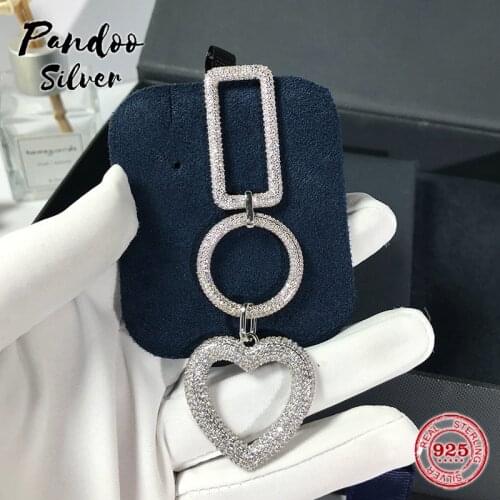 Christmas Gift For Women 925 Sterling Silver Earrings, Hoop Star Earrings, Rectangle Circle And Heart Dropping Earring With logo