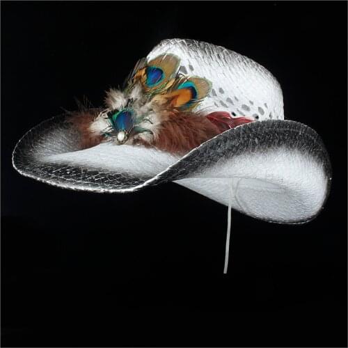 Handmade Feather Western Cowboy Hat Women Summer Beach Feather Sombrero Hombre Straw Panama Cowgirl Jazz Sun Cap Size 56-58CM