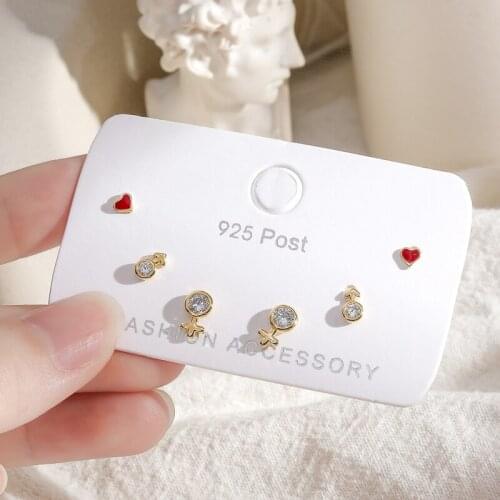 POPACC Creative Heart Gender Stud Earrings For Women Men Couple 6-piece Small Earrings Set Friend Gift
