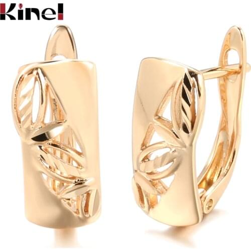 Kinel Hot Fashion Glossy Dangle Earrings 585 Rose Gold Hollow Flower Earrings For Women High Quality Daily Fine Jewelry