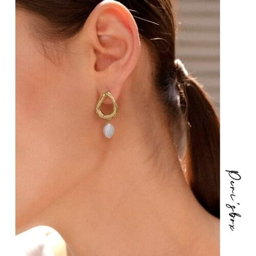 Perisbox Baroque Hanging Freshwater Pearls Earrings for Women Asymmetric Dangle Earrings Unique Drop Small Earrings Statement