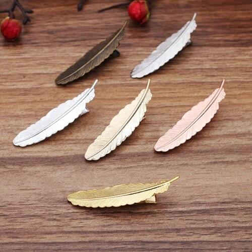 20 Pieces/Lot Copper 12*52mm Feather Hairpin For Women Hairgrip Barrette 35mm Claws Hair Clip
