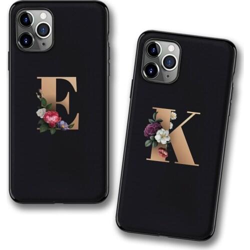 Flower custom 26 letters A-Z Phone Case for iPhone 8 7 6 6S Plus X SE 2020 XR 11 12 Pro mini pro XS MAX Silicone Case