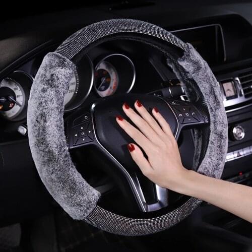 Warm Winter Car Steering Wheel Cover Plush Rhinestone Bling Car-Styling Accessories Interior Woman Funda Volante Coche 38cm