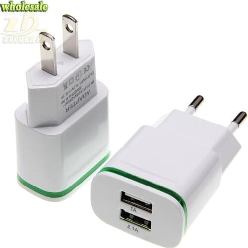LED Light 2 Ports USB Charger Cable EU Plug 5V 2A Mobile Phone Wall Adapter For iPhone 6 7 iPad Samsung Charging Device 100pcs