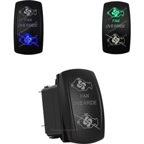 3 Pin SPST On Off Rocker Switch - FAN OVERRIDE - Car Boat Marine Up Green & Down Blue Led Toggle Switch for Carling Narva