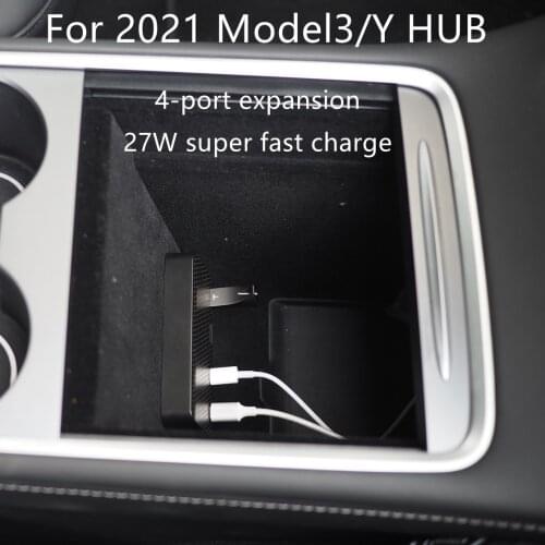 WESHEU For 2021 Tesla Model3 / Y HUB Tesla Model 3 Accessories USB Splitter Hub Docking Station Speed Max Hub Extender Charger