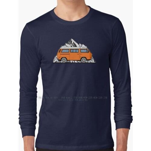Westfalia Vanagon Mountain Long Sleeve T Shirt 100% Pure Cotton Big Size Westfalia Vanagon Vintage Mountain Camping Snow Orange