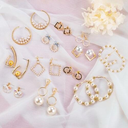 X&P Korean Big Small Dangle Drop Pearl Earrings for Women Fashion Geometric Round Golden Earring Wedding 2020 kolczyki Jewelry