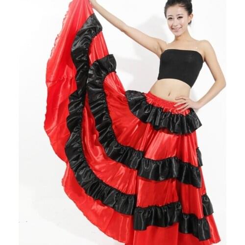 Adult Children Swing Dance Skirt Tango Spanish Bullfight Flamenco Modern Ballroom Costume Red 912-A199