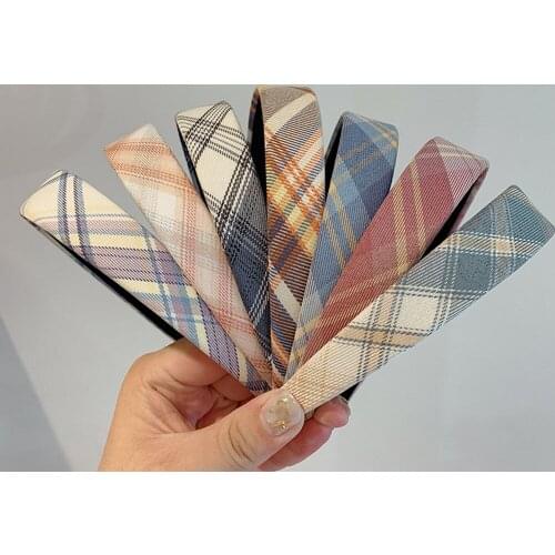 2021 Retro Plaid Pattern Hairband Wild Lattice Headband Wide-Edged College Style Women Girls Elastic Hairband Hair Accessories