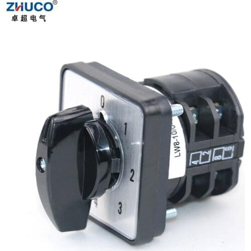 ZHUCO LW8D-10/0-4.2 10A 660V Two Poles Five Positions Silver Contact Knob Selection Panel Mounting Cam Changeover Switch