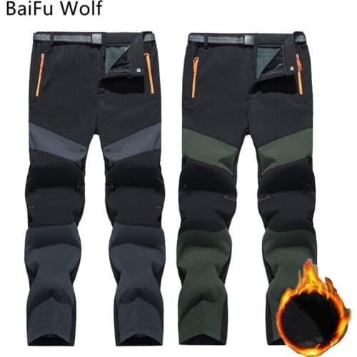 Winter Outdoor Windproof Hiking Pants Snow Male Camping Trousers Trekking Breathable Fleece Keep Warm For Hunting Fishing