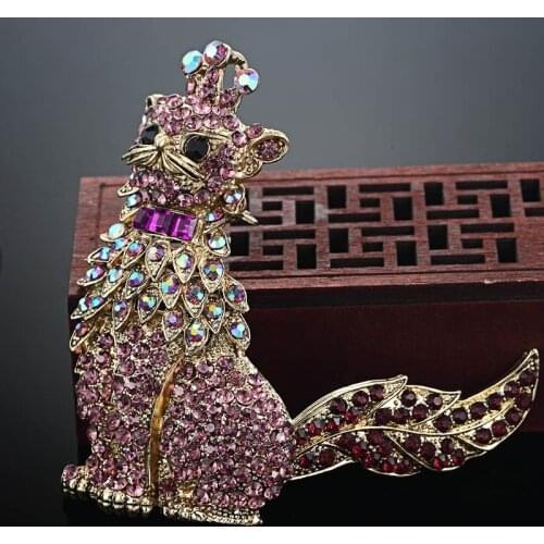 Zlxgirl Luxury Brand Crystal Cat shape animal Brooch Pins For Women Anniversary Jewelry Vintage Hijab Accessories