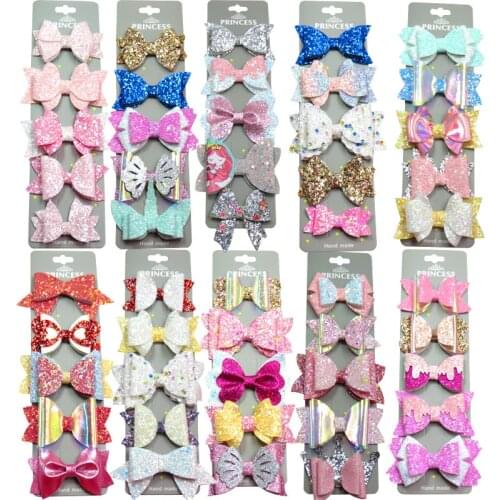 10PCS/SET Cute Shiny Elegant Baby Girls Clip Leather Bow Child Tie Knot Creativity Handmade Hairpins Hair Accessories For Kids
