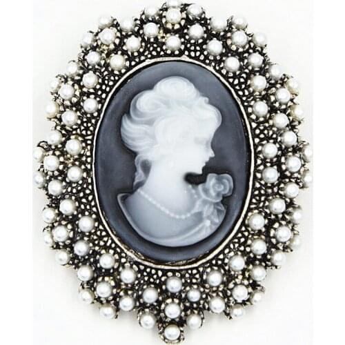 DHL Free Shipping Wholesale Antique Silver Color Detailed Lady Carved Brooch Fashion Women Cameo Pins Brooches