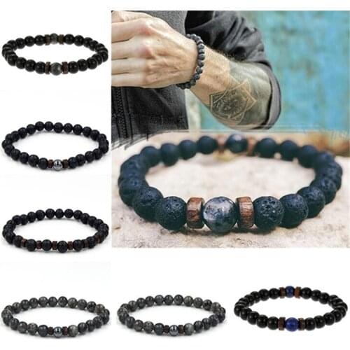 Volcanic Stone Bracelet for Men Lava Wooden 8mm Beads Bracelet Tibetan Buddha Wrist Chain Women Mens Jewelry Gift Bracelets Hot