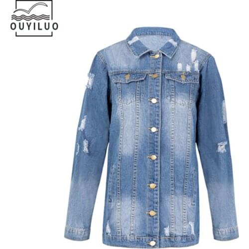 Cowgirl Dark Blue Mid Length Spring Denim Jacket Popular Style Hole Jeans Jacket Women Winter Woman Jacket Outerwear veste femme