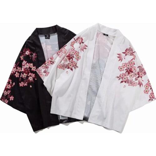 Kimono cardigan men black japones dress Koi Personality Popular Youth Man Seven Part Sleeve Shirt japanese harajuku