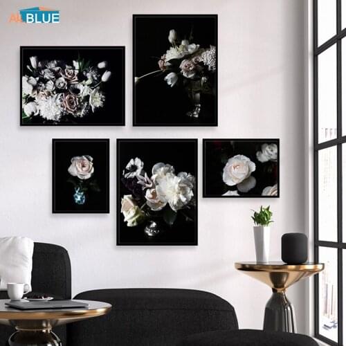 Scandinavian Poster And Print Roses Flowers Wall Art Canvas Paintings For Living Room Black And White Nordic Decoration Home