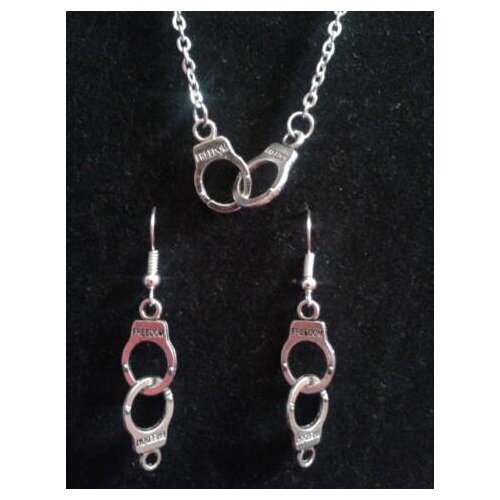 Vintage Silver Police Handcuffs Pendants Necklace Earring Jewelry Sets For Women Gifts Making DIY Accessories Wholesale B436