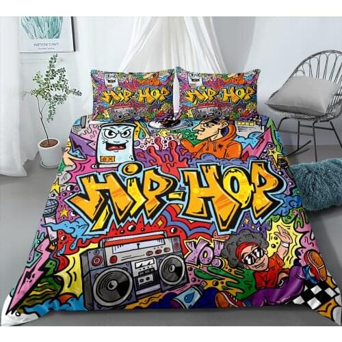 Hip Hop Bedding Set With Pillowcase 3D Cartoon Duvet Cover King Queen Size Quilt Cover Set Bedclothes Comforter Single Double