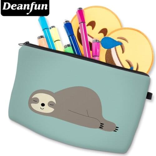 Deanfun Cosmetic Bag Brown Sloth Patterned Makeup Bag Cute Waterproof Toiletry Bags Blue Organizer Bag D51806