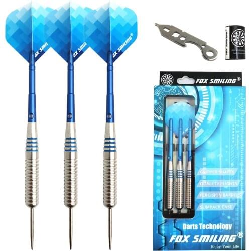 Fox Smiling 3PCS 24g Dart Pin Steel Tip Darts With Aluminum Shaft Case Pakcage, With 3PCS Shafts, 3PCS Flights Blue Pin Color