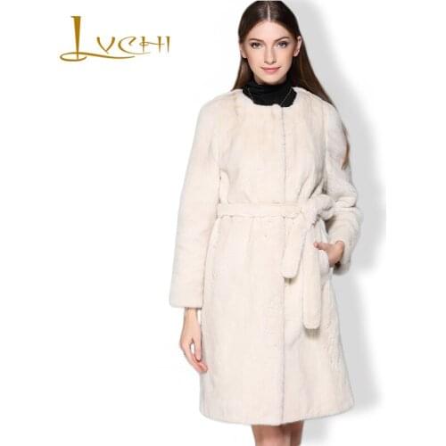 LVCHI 2019 Simple tunic New Style Long Denmark Womens Velvet Pearl Mink Sashes Highly picking Real Fur Women Mink Coat