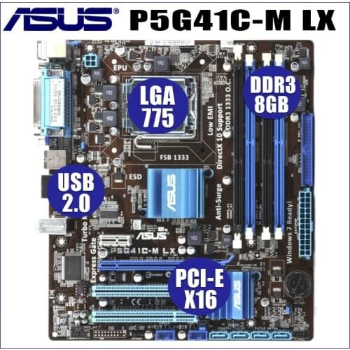 Socket LGA Asus P5G41C-M LX Desktop Motherboard G41 Socket LGA 775 Q8200 Q8300 DDR2 DDR3 8G uATX BIOS Original Used Mainboard
