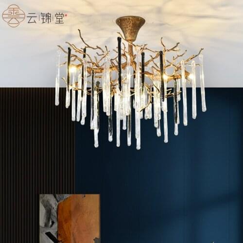 ODYSEN ART DECO Copper Ceiling Lamp Chandelier Handmade Glass Creative Indoor Lighting Fixture Lobby Villa Dectoration Color