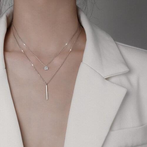 Fashion Necklace Stainless Steel Necklace Women Men Simple Long Chain Rectangular Pendant Necklace Statement Couples Choker Gift