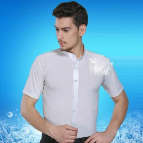 Mens Latin Dance Coat White Short-sleeved Shirt Male Adult Modern Dance Acrobatics Clothing Latin Dance Competition B-4220