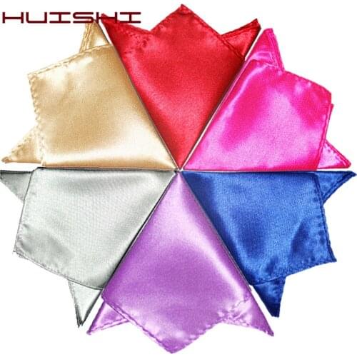 HUISHI Sale Mens Satin Solid Plain Handkerchiefs Suits Pocket Square Wedding Party Handkerchief Neck Scarf Wristband Towel