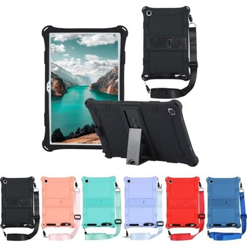 Soft Rubber Silicone Case with Funda Stand for Samsung Galaxy Tab A7 Shockproof Cover 10.4" T500 T507 T505 Kids Cover+Strap+Pen