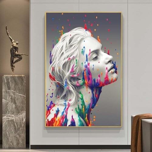Colorful Paint on Face Women Canvas Painting Abstract Posters and Prints Wall Art Picture for Living Room Home Decor Cuadros