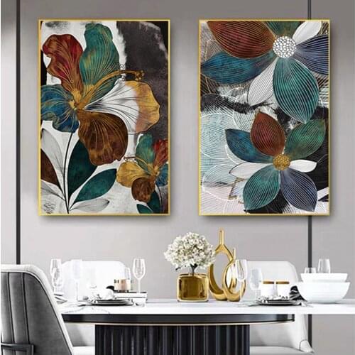 Nordic Abstract Leaf Flower Wall Art Poster Lines Colorful Canvas Painting Print Wall Picture for Living Room Bedroom Home Decor