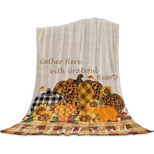 Living Room Sofa Blanket Sunflower Pumpkin Lattice Children Soft Throw Blanket Travel Airplane Hotel Portable Warm Thin Blanket