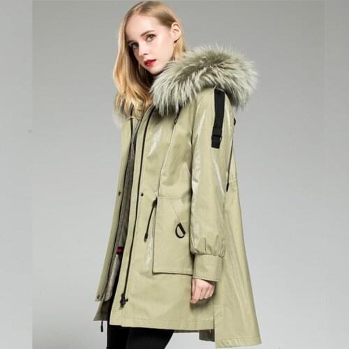 Oversive thikcer warm natural fur parkas female winter rabbit fur liner detachable fur coat real fur collar hooded coats F05