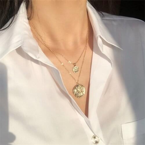 Bohemia Hip-Hop Necklace Jewelry Multilayer Geometric Round Pendant Hiphop/Rock Necklace chain clavicle Party Women Gifts