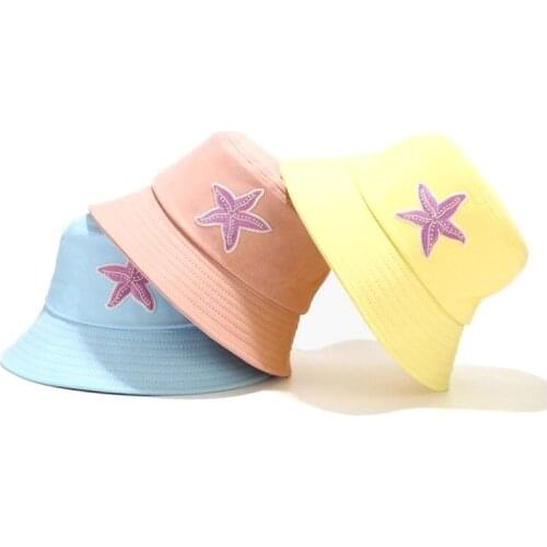 Women Accessories Embroidery starfish Fisherman Hat Street Fashion Bucket Hats Fold Panama Sun Cap Girl Outdoor Beach Gorro