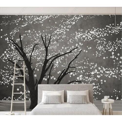Papel de parede Modern minimalist hand-painted tree starry sky 3D wallpaper mural,living room home decor