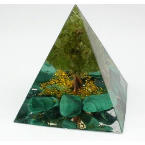 Handmade Tree of Life Orgone Pyramid 50mm Peridot & Malachite Energy Healing Chakra Reiki Meditaiton Tool