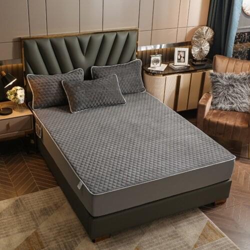 Thicken Flannel Quilted Mattress Cover Warm Velvet Bed Fitted Sheet Anti-mite Mattress Protector Cover Not Including Pillowcase